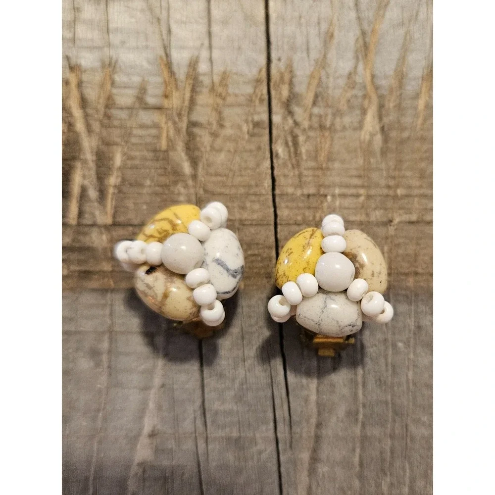 Vintage Beaded Clip On Earrings Statement Fashion Jewelry